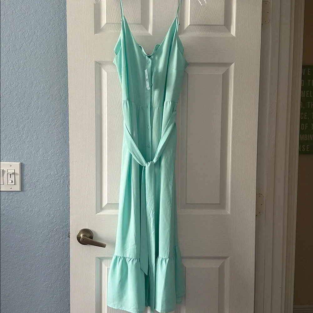 LOFT Outlet Mint Green Flounced Maxi Dress size 10P - Picture 1 of 5